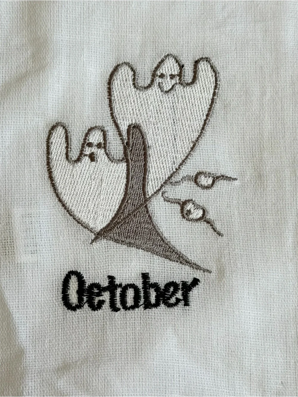 NWOT Cotton October Halloween Ghost  Goblin Tea Kitchen Towel Embroidered White